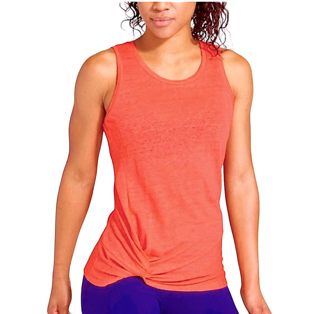 ATHLETA: Tangerine Color Twist Hem Sleeveless Top - Size Medium
